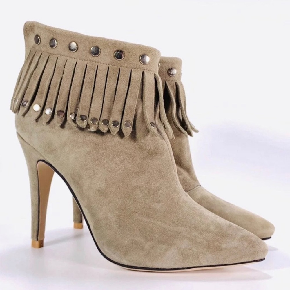 RAYE Fringed Suede Bootie Shoes Womens 5.5